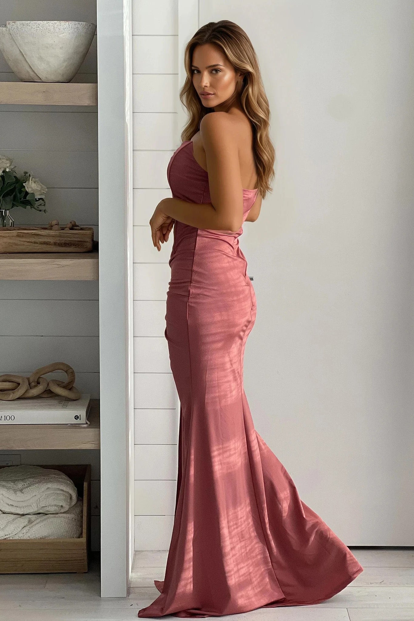 satin mauve dress Mauve Side Twist Satin Maxi Dress