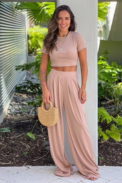 mocha crop top and pants set