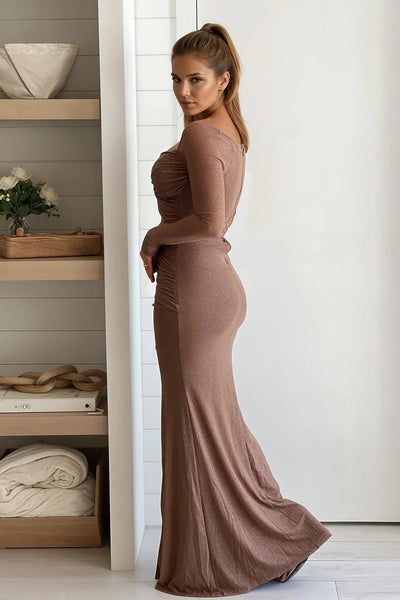 mocha glitter maxi dress