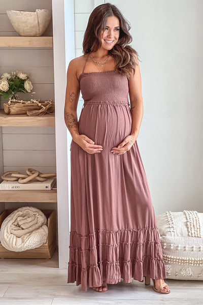 mocha maternity maxi dress