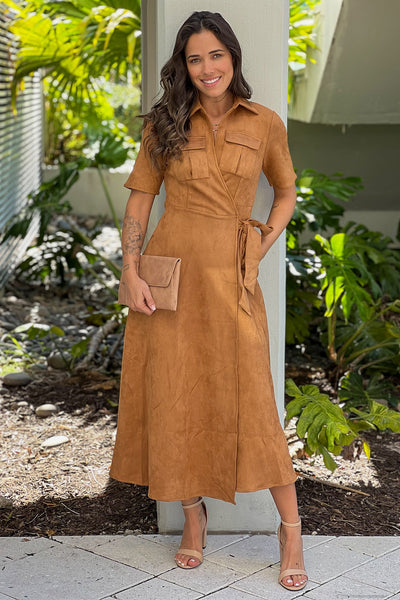 mocha suede midi dress