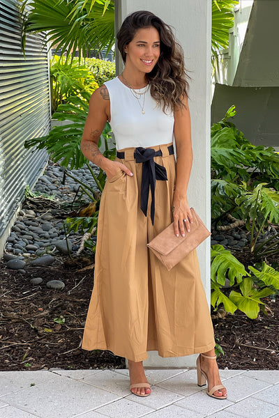 mocha wide leg jumpsuit with pockets