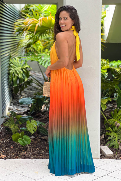 multi color maxi dress with open back