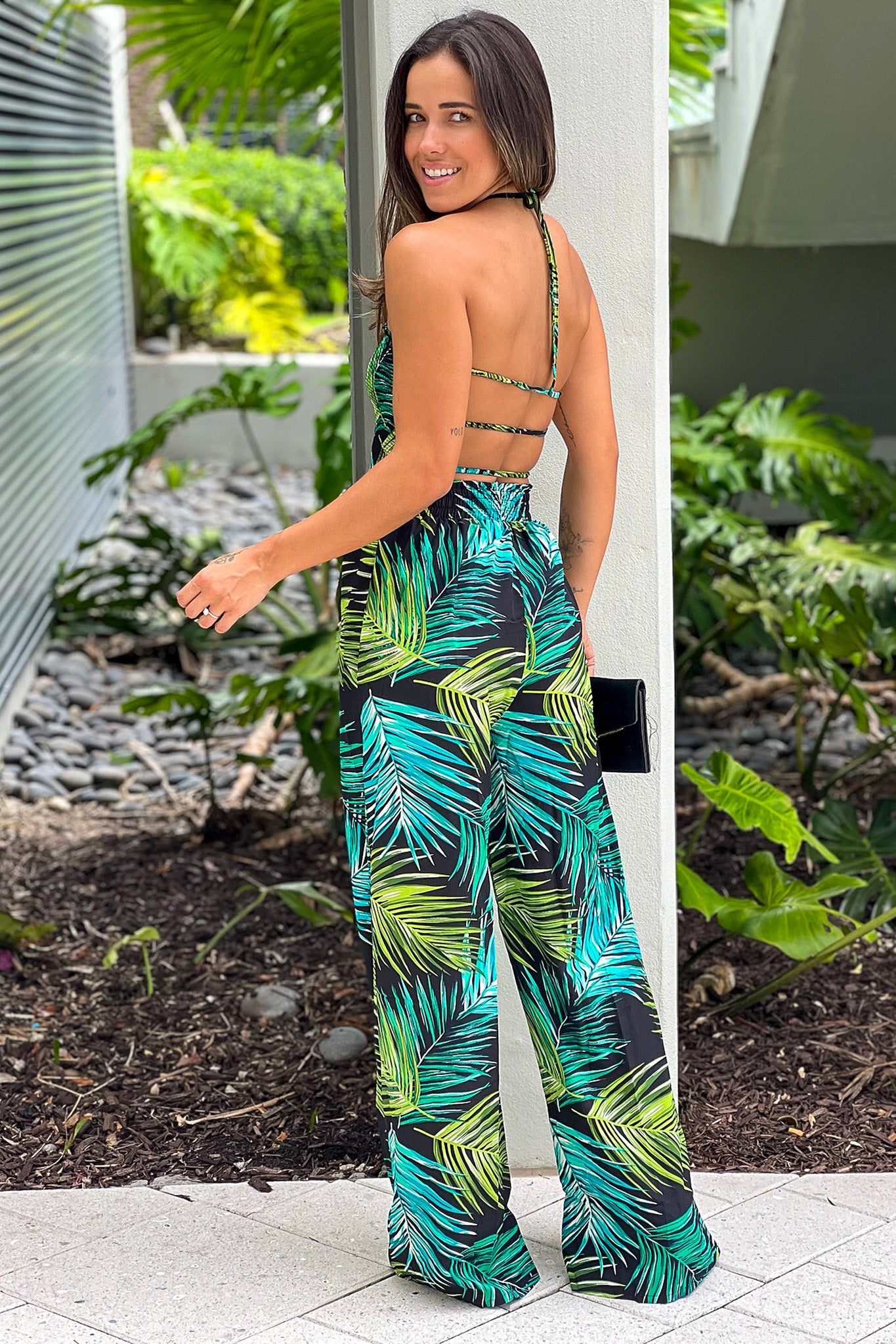 multi color printed jumpsuit with strappy back