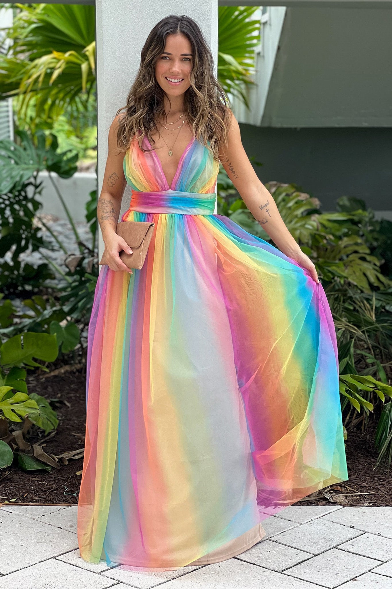 colored maxi dress Color Burst Ruffle The sleeveless silhouette There's Always A Twist Pink