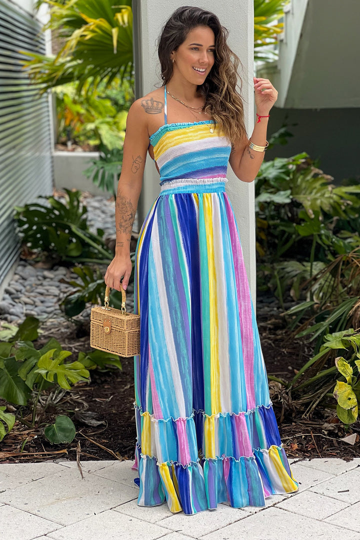 long black and white striped maxi dress Make Haste Black & White Striped Dress