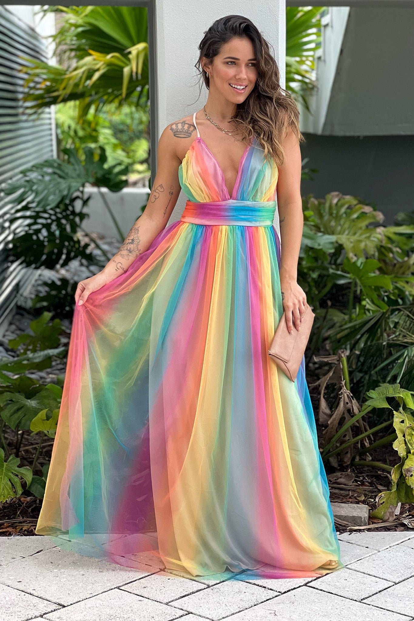 multicolor party maxi dress