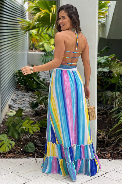 multicolor strappy back maxi dress