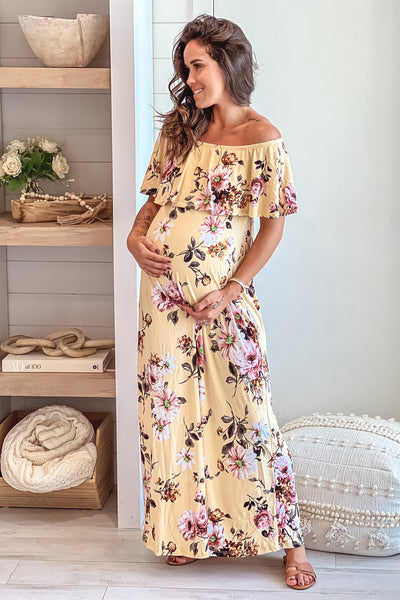 mustard summer maternity maxi dress