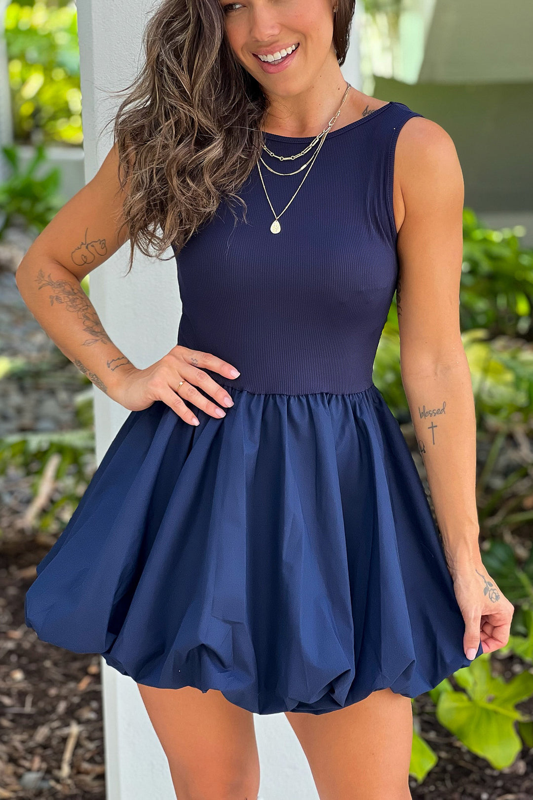 Navy Jersey Top Balloon Skirt Dress | Short Dresses Saved by the Dress Navy Jersey Top Balloon Skirt Dress | Short Dresses Saved by the Dress