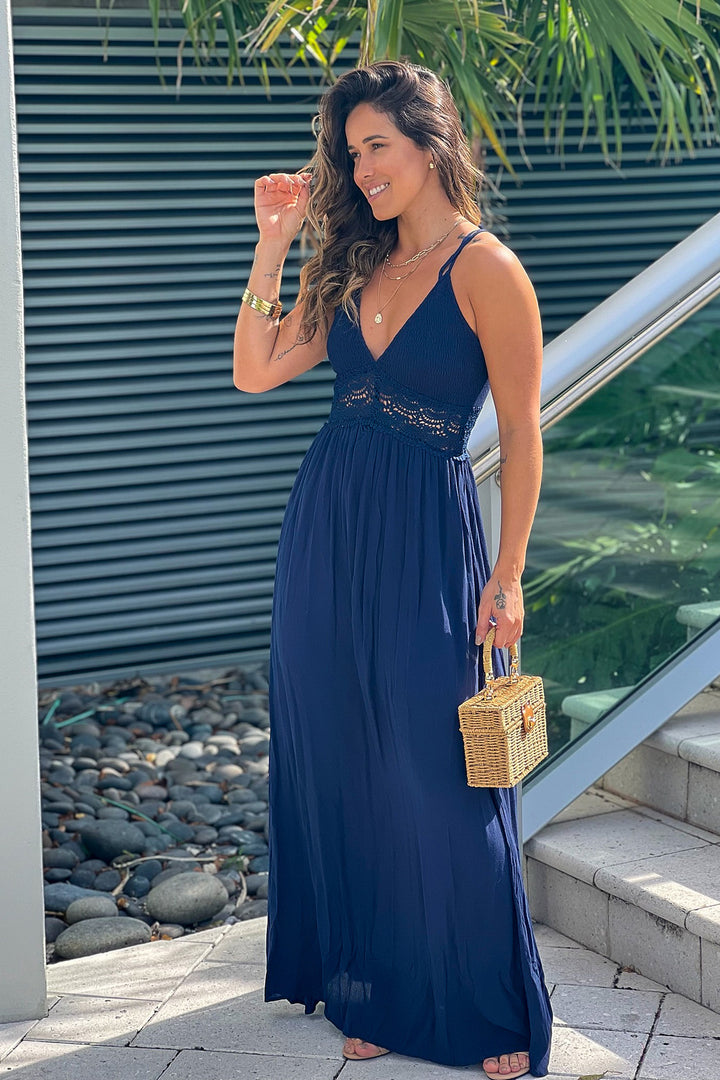navy crochet maxi dress Alondra Crochet Maxi Dress