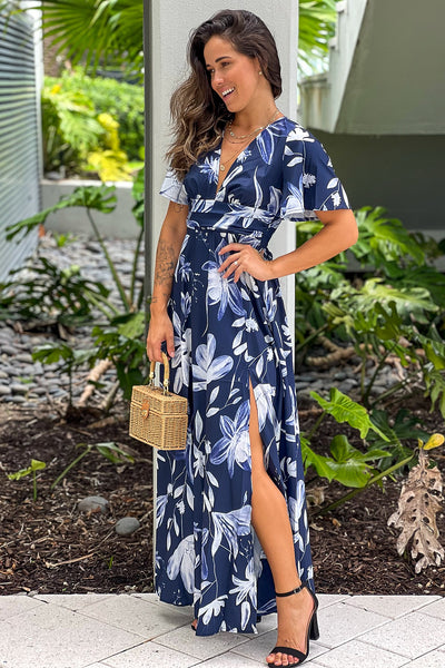 navy floral cute maxi dress