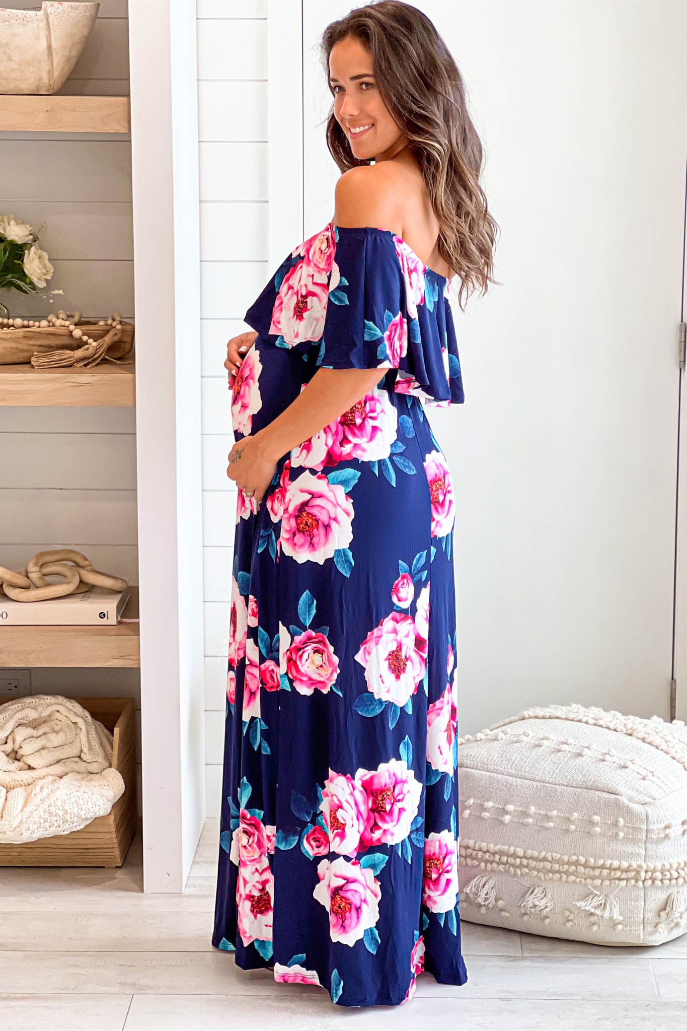navy floral maternity maxi dress