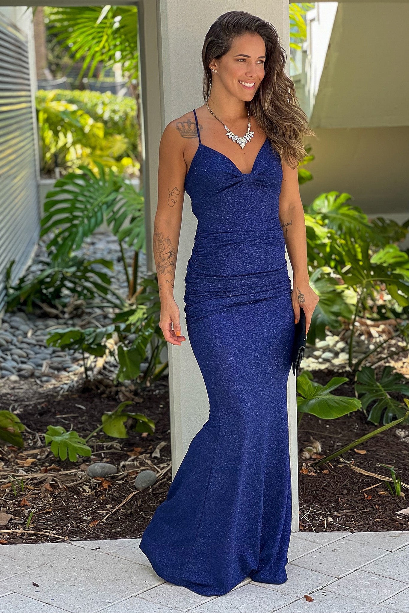 Navy Floor Length Dress | Maxi Dress with Thigh High Split Saved by the Dress Navy Floor Length Dress | Maxi Dress with Thigh High Split Saved by the Dress