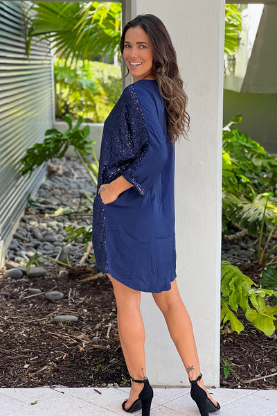 navy loose fit dress with pockets