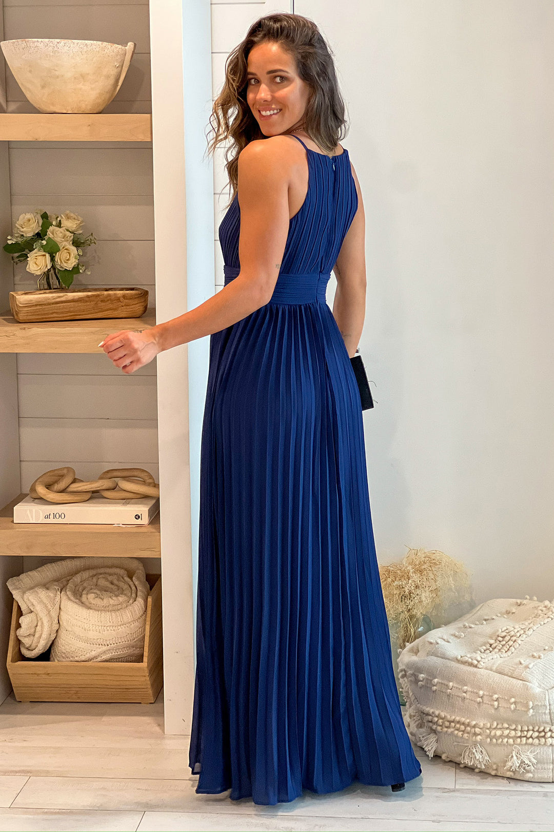 strapless open back dress Long V-Neck Formal Dress with Pleated Bodice– PromGirl main image 1