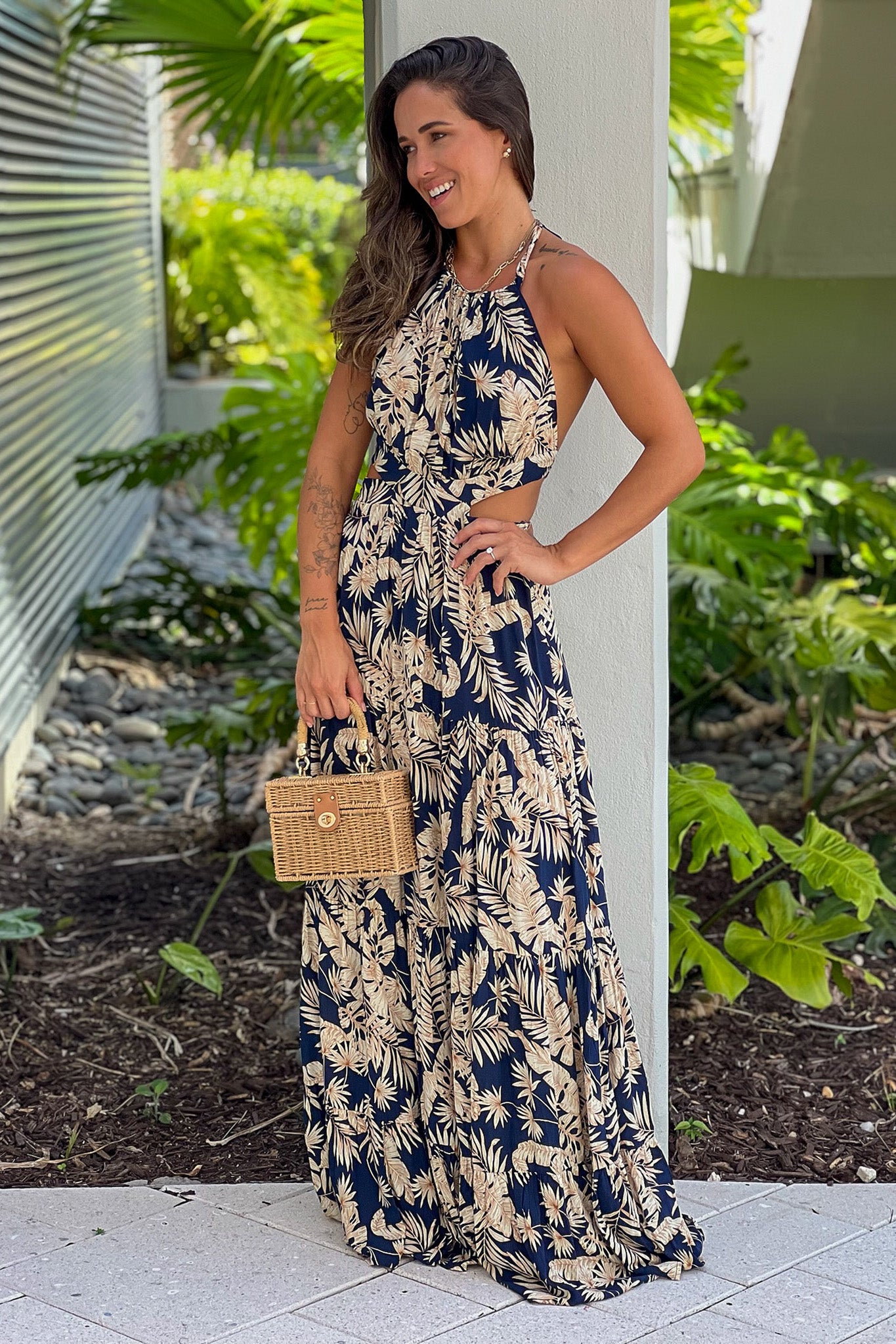 navy printed maxi dress