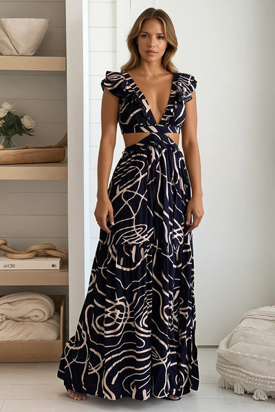 navy printed maxi dress