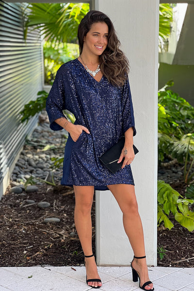 navy sequined dress