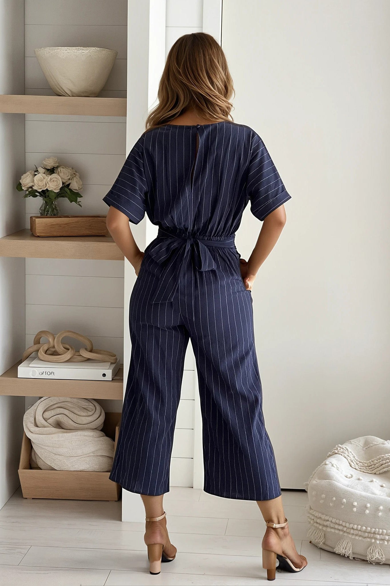 navy striped jumpsuit