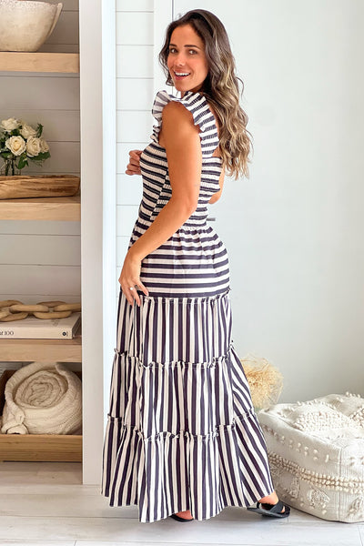 oatmeal and black striped dress