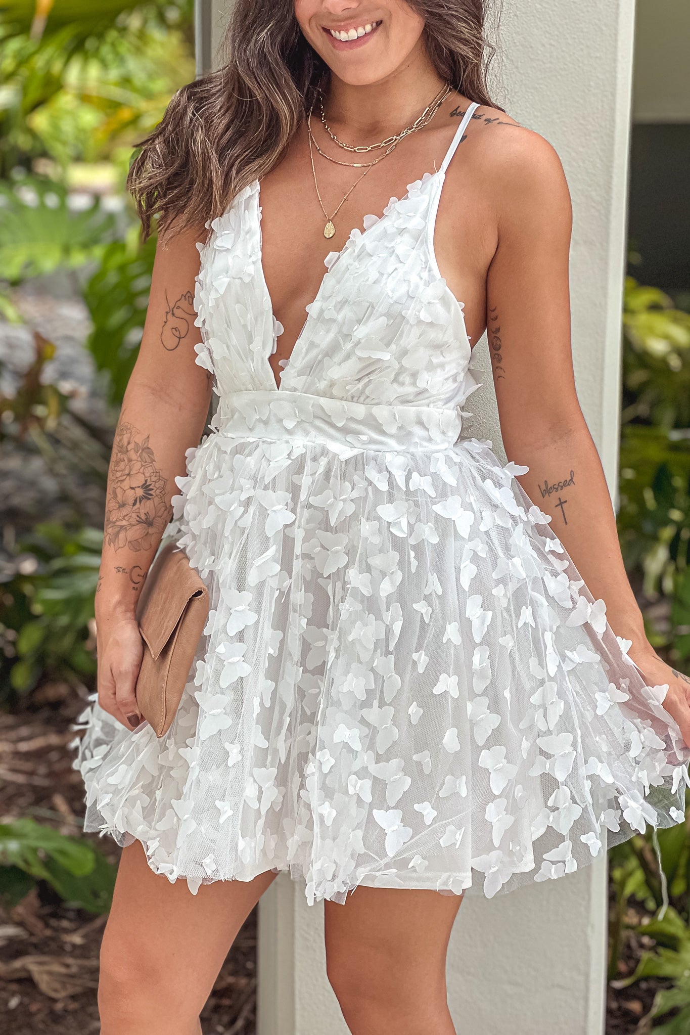 Off White Butterfly Mesh Short Dress Off White Butterfly Mesh Short Dress