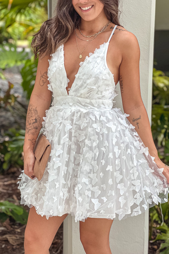 Off White Butterfly Mesh Short Dress Off White Butterfly Mesh Short Dress