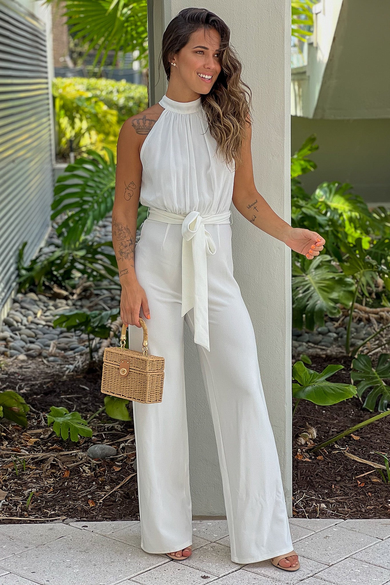 off white halter neck jumpsuit