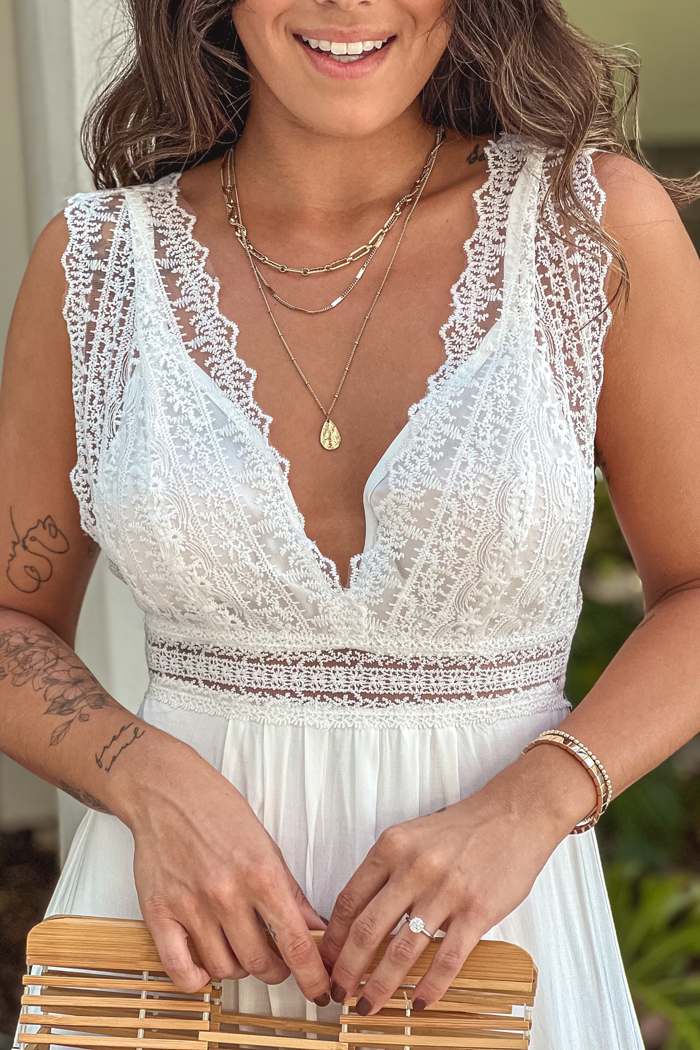 off white lace top maxi dress