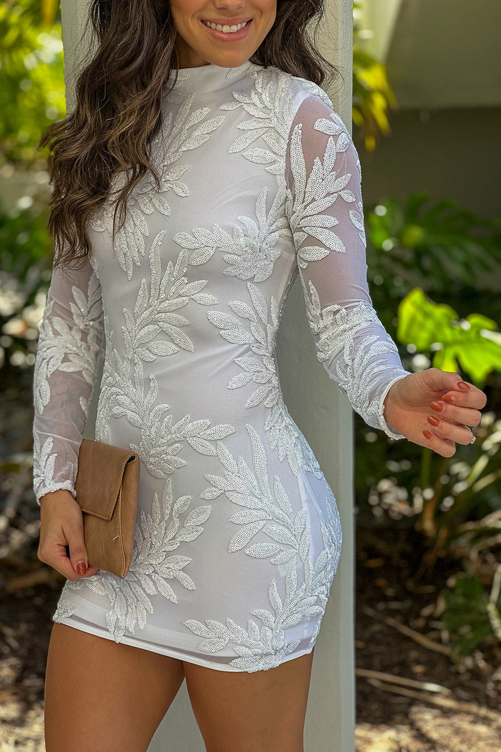 Off White Mock Neck Sequin Short Dress | Formal Dresses Saved by the Dress Off White Mock Neck Sequin Short Dress | Formal Dresses Saved by the Dress