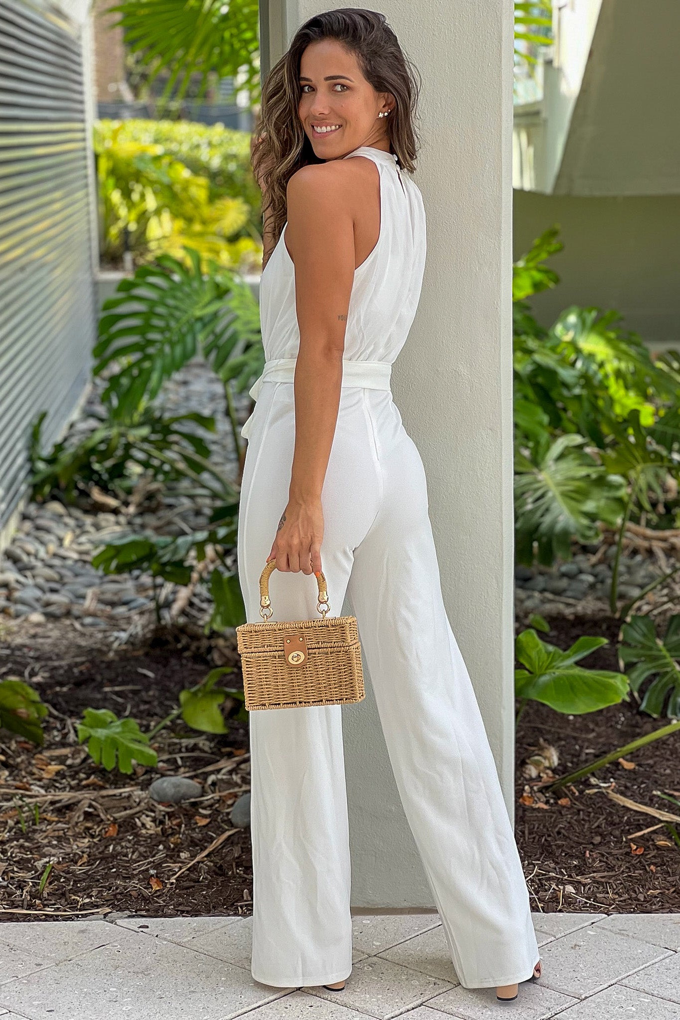 off white sleeveless halter neck jumpsuit