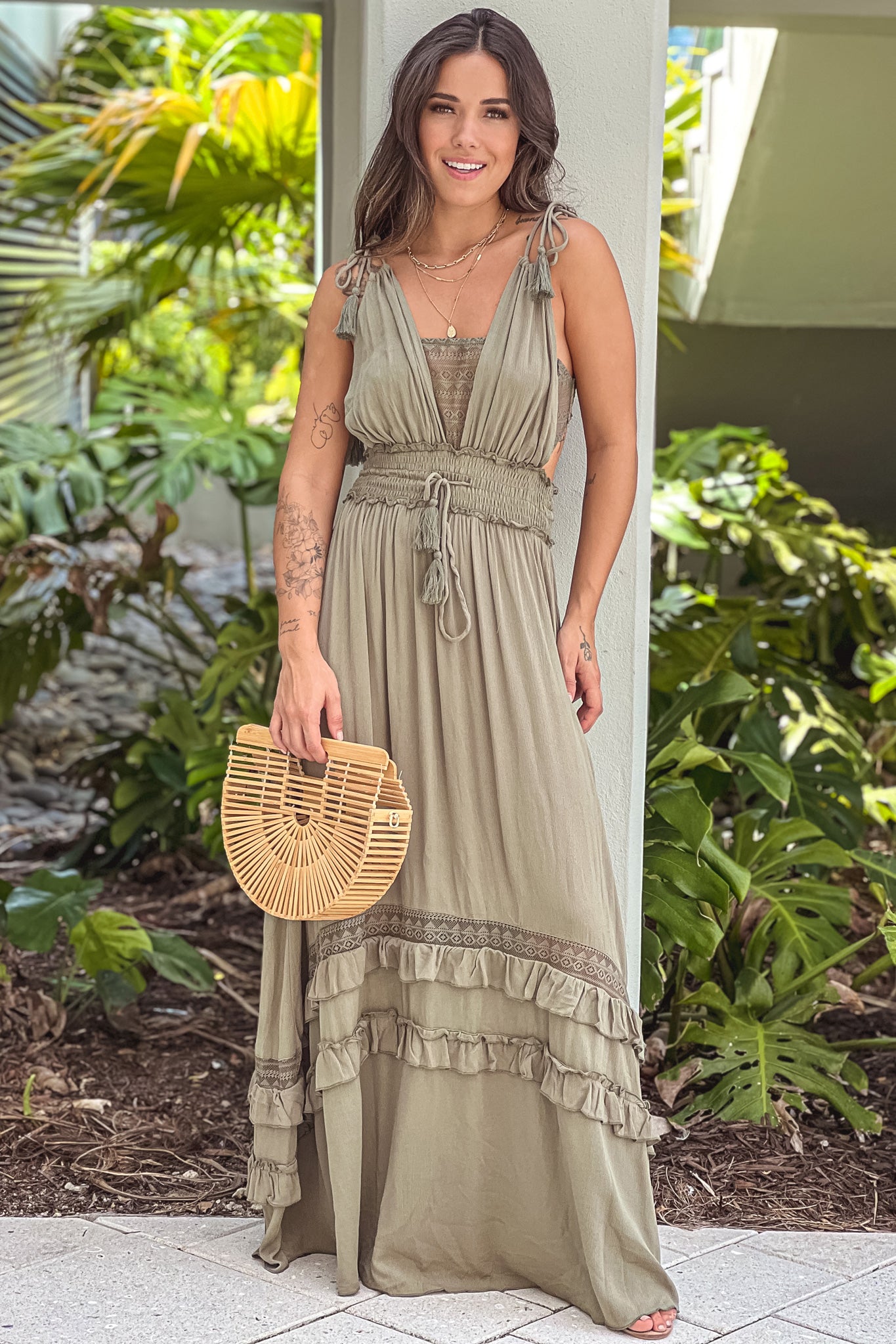 olive casual maxi dress