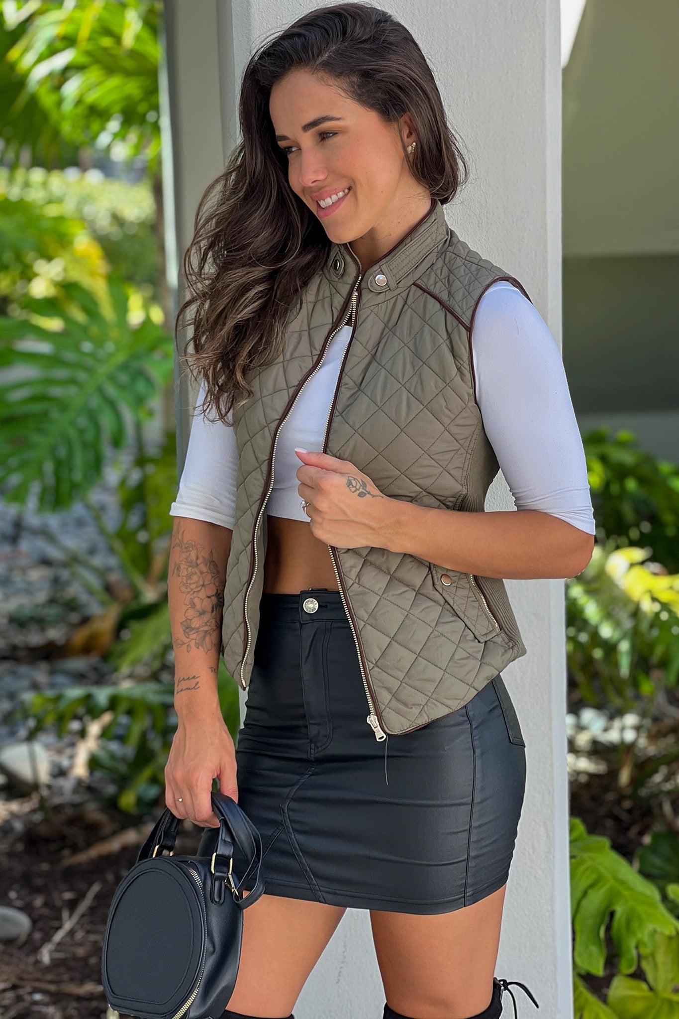 olive quilted vest