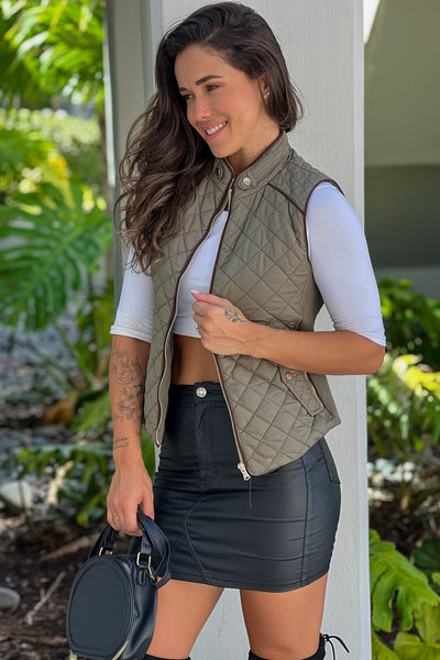 olive quilted vest