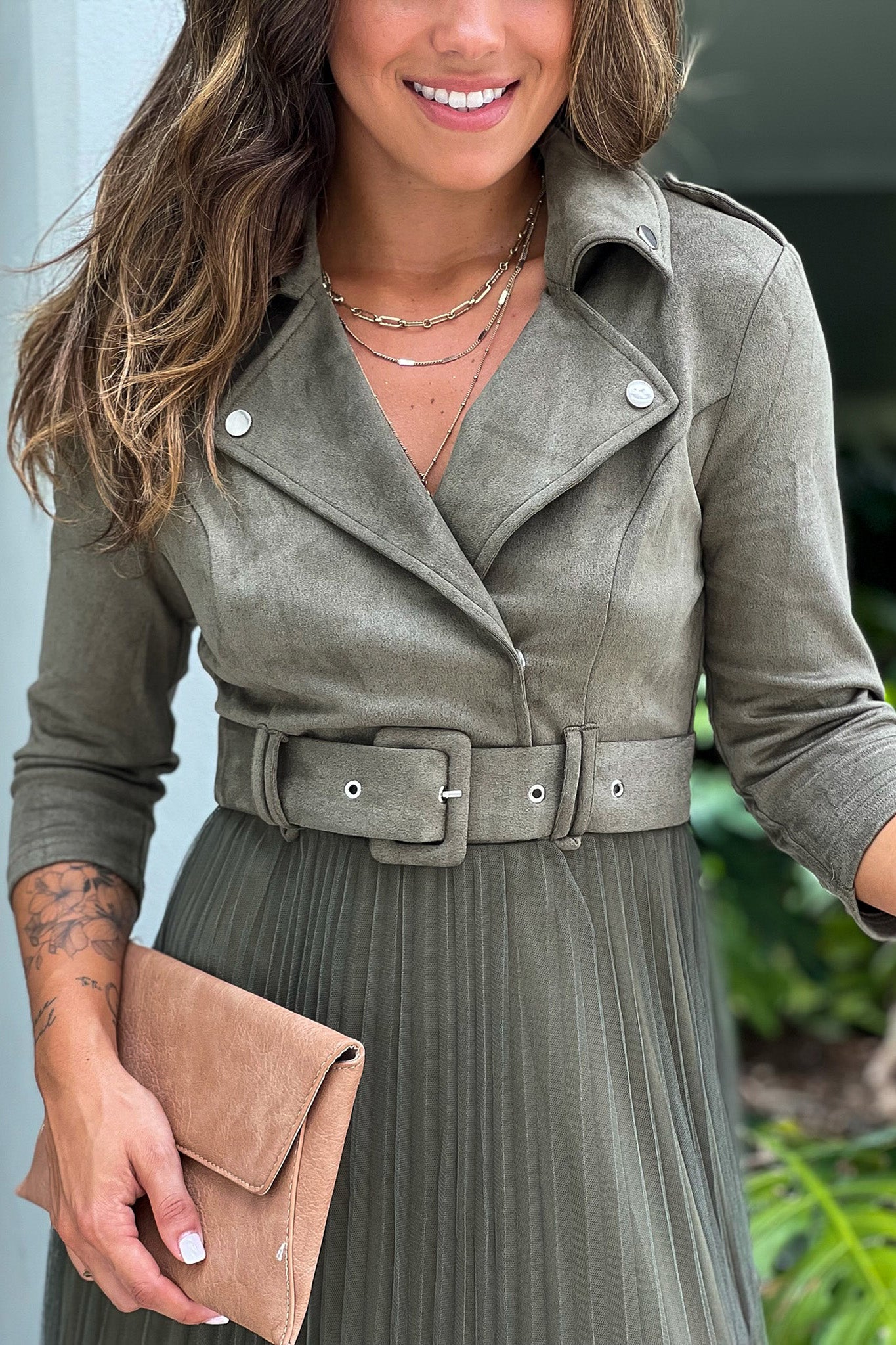 Olive Pleated Skirt And Suede Top Dress | Shop Maxi Dresses at Saved by the Dress Olive Pleated Skirt And Suede Top Dress | Shop Maxi Dresses at Saved by the Dress