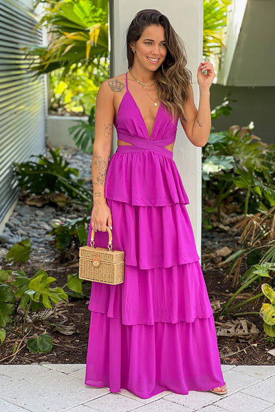 orchid layered maxi dress