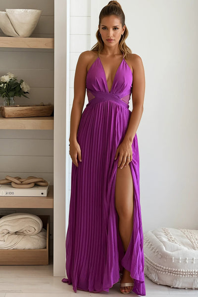 orchid maxi dress with pleated bottom