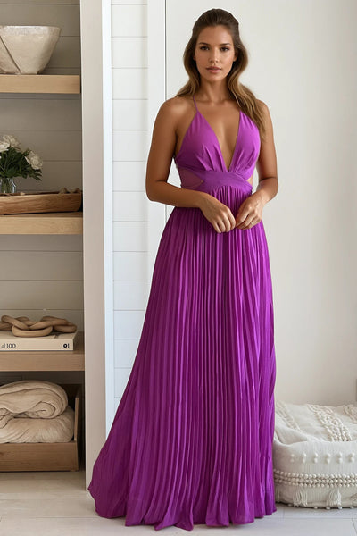 orchid pleated maxi dress