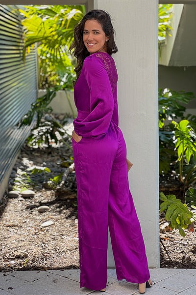 orchid satin party jumpsuit