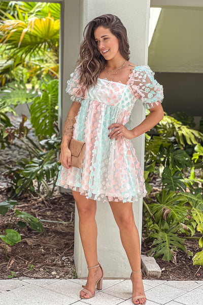 peach and mint cocktail dress