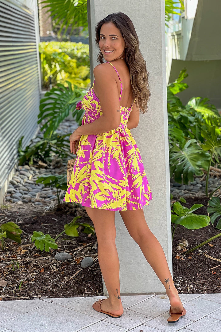 Pink And Yellow Printed Short Dress