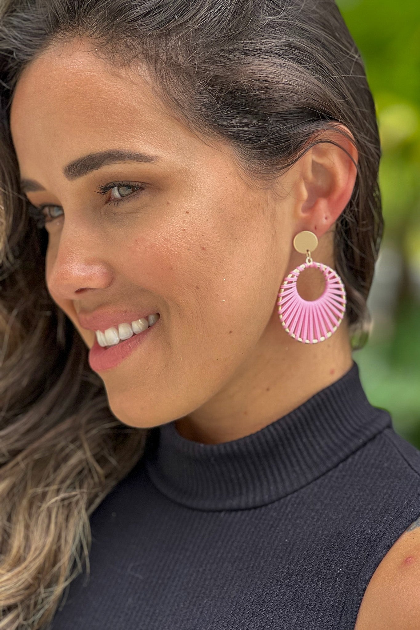pink braided hoop earrings