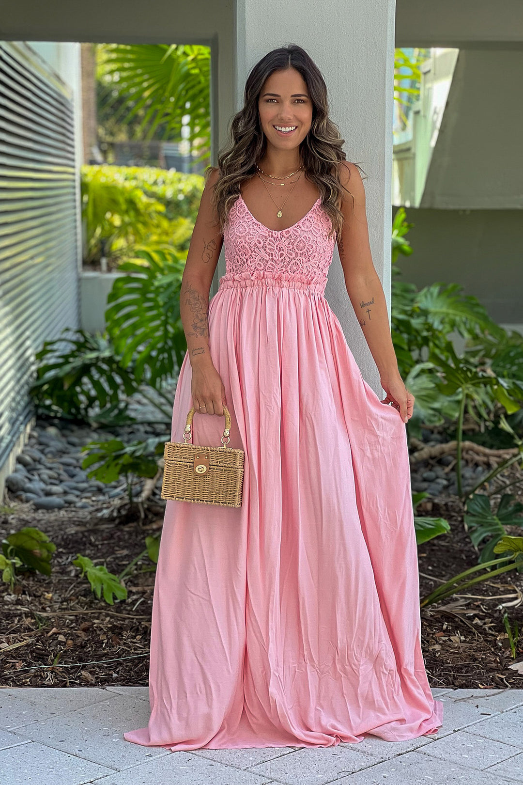 Pink Crochet Top Maxi Dress With Open Back and Frayed Hem | Maxi Dresses Saved by the Dress Pink Crochet Top Maxi Dress With Open Back and Frayed Hem | Maxi Dresses Saved by the Dress