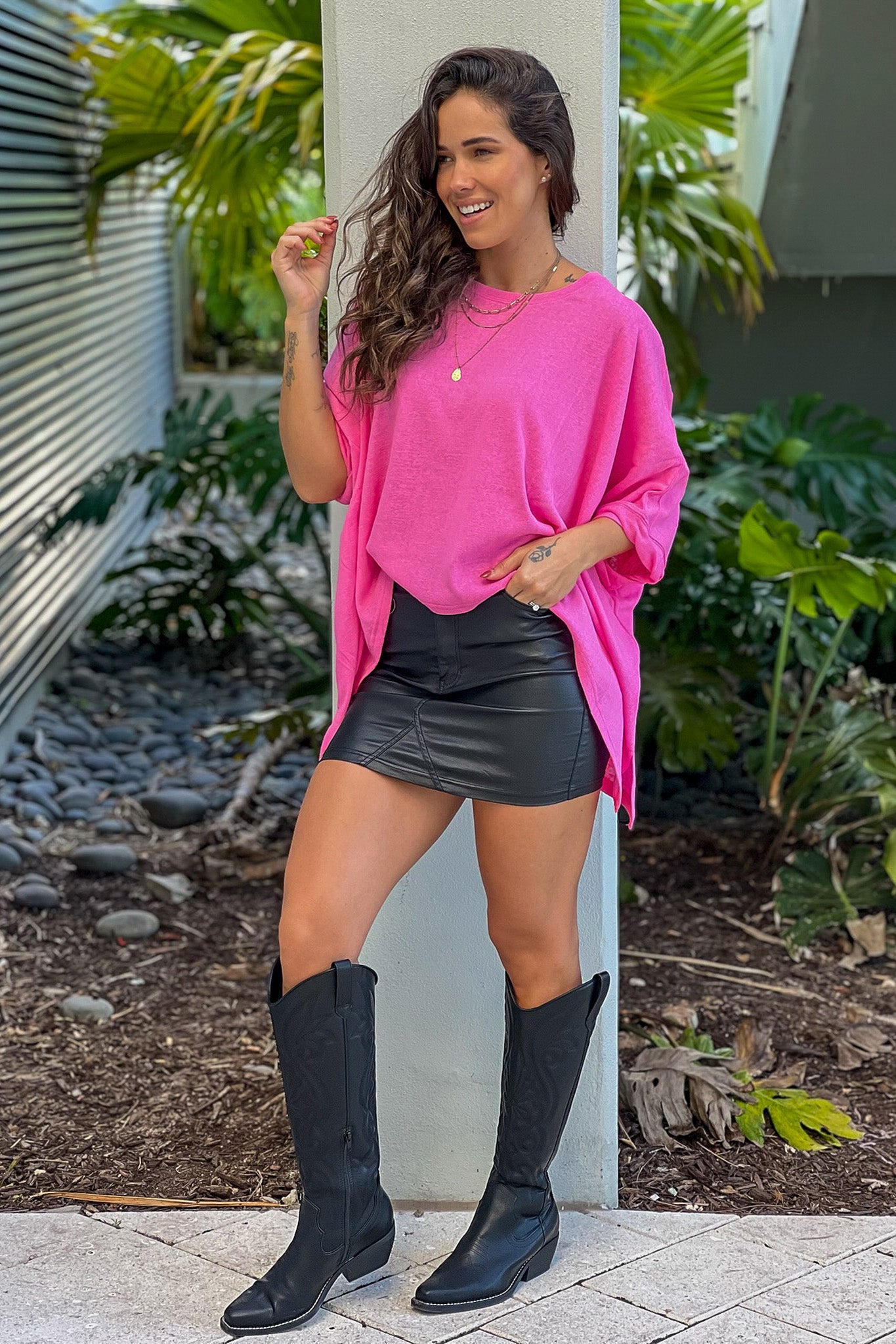 pink dolman sleeve top