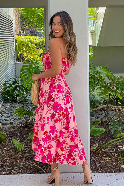 pink floral high low dress