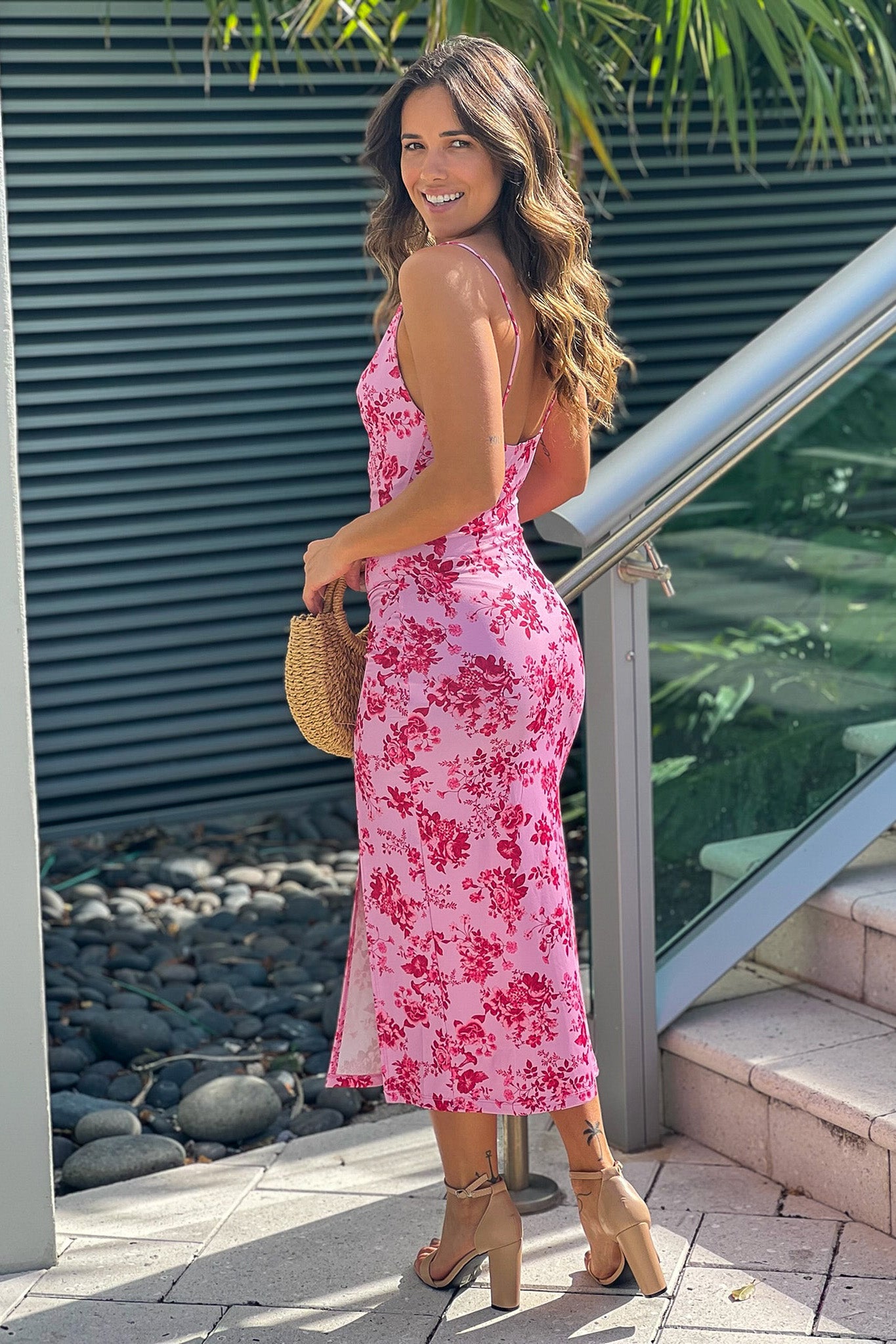 floral dress for women pink Pink Floral Dress With Slit