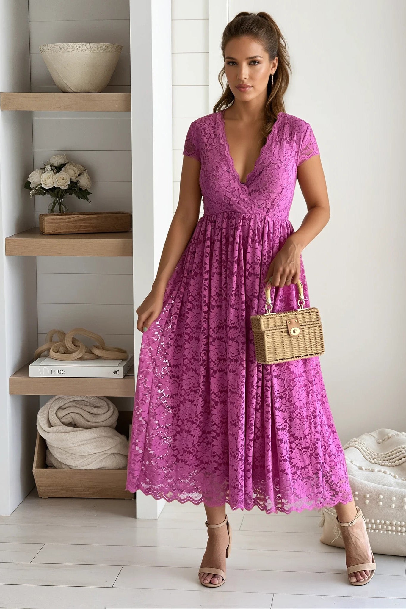 pink lace ankle dress