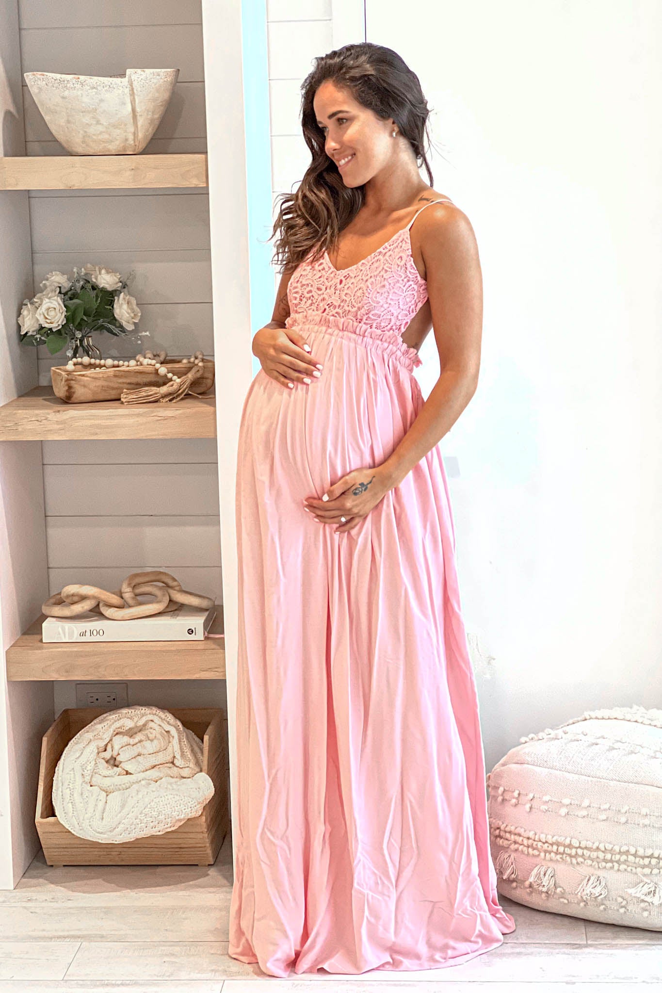 pink maternity maxi dress