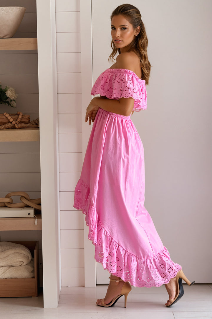 Pink Off Shoulder Smocked Dress