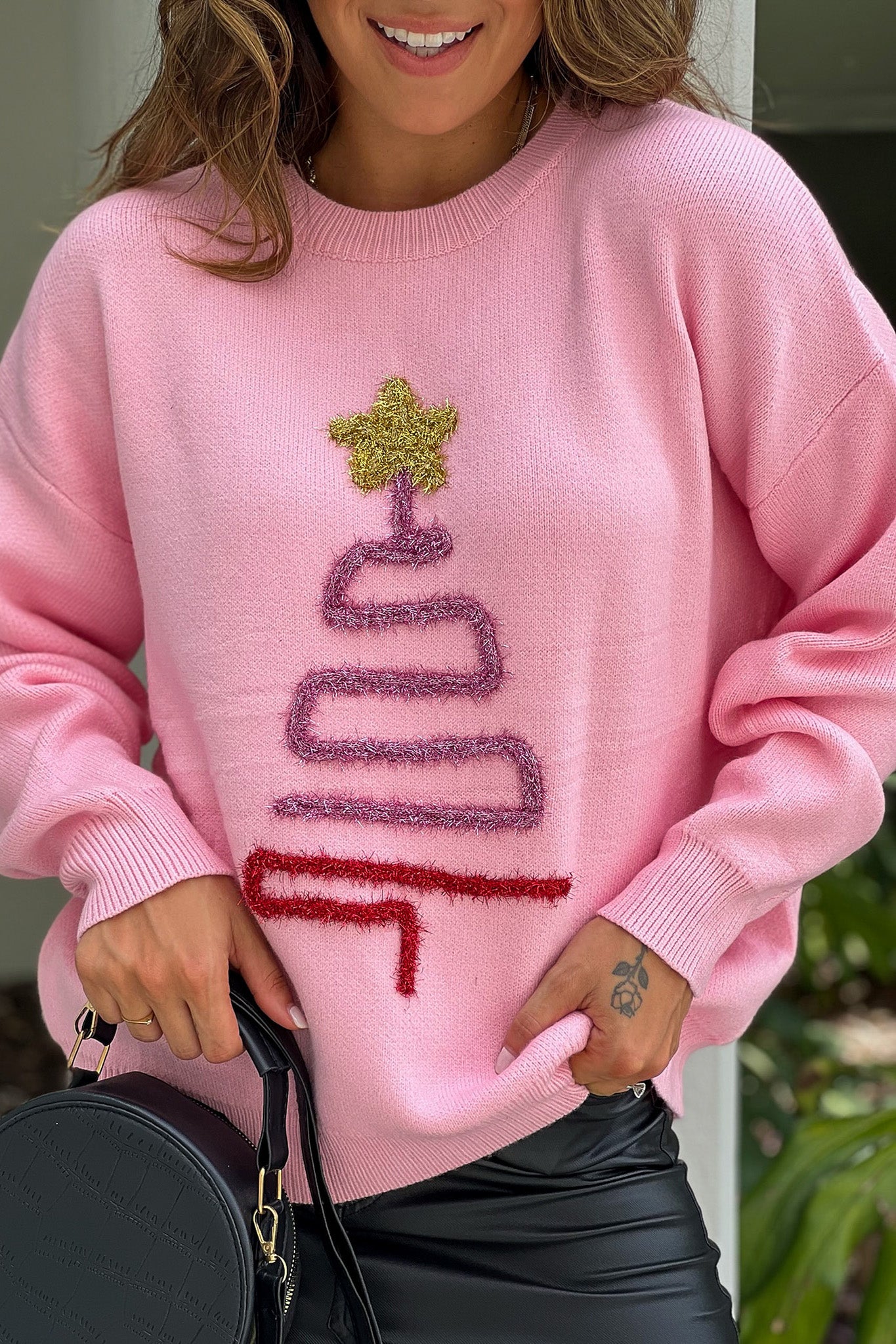 Pink Christmas Sweater Women's Pink Sparkly Christmas Tree